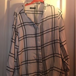 MAX JEANS White Black Plaid Blouse Shirt XL 1X